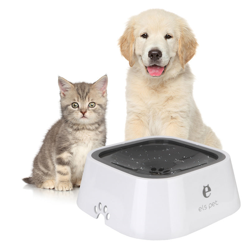 Bebedero flotante de 1,5 L para perros y gatos con sistema anti-desbordamiento y dispensador de agua lento. Fabricado en ABS y PP.